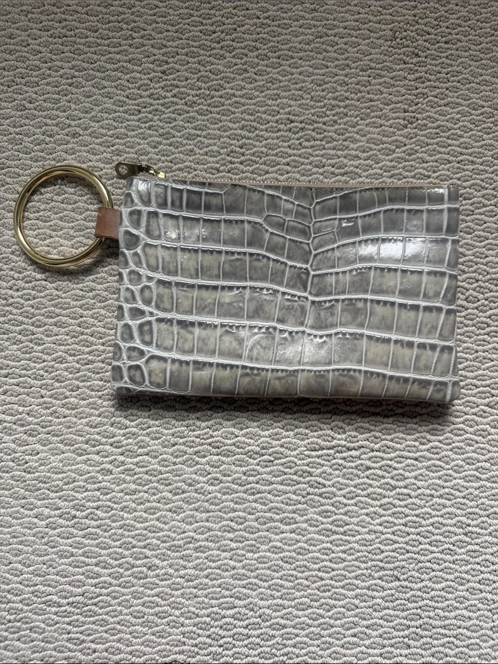 Gray Croc-Embossed Wristlet